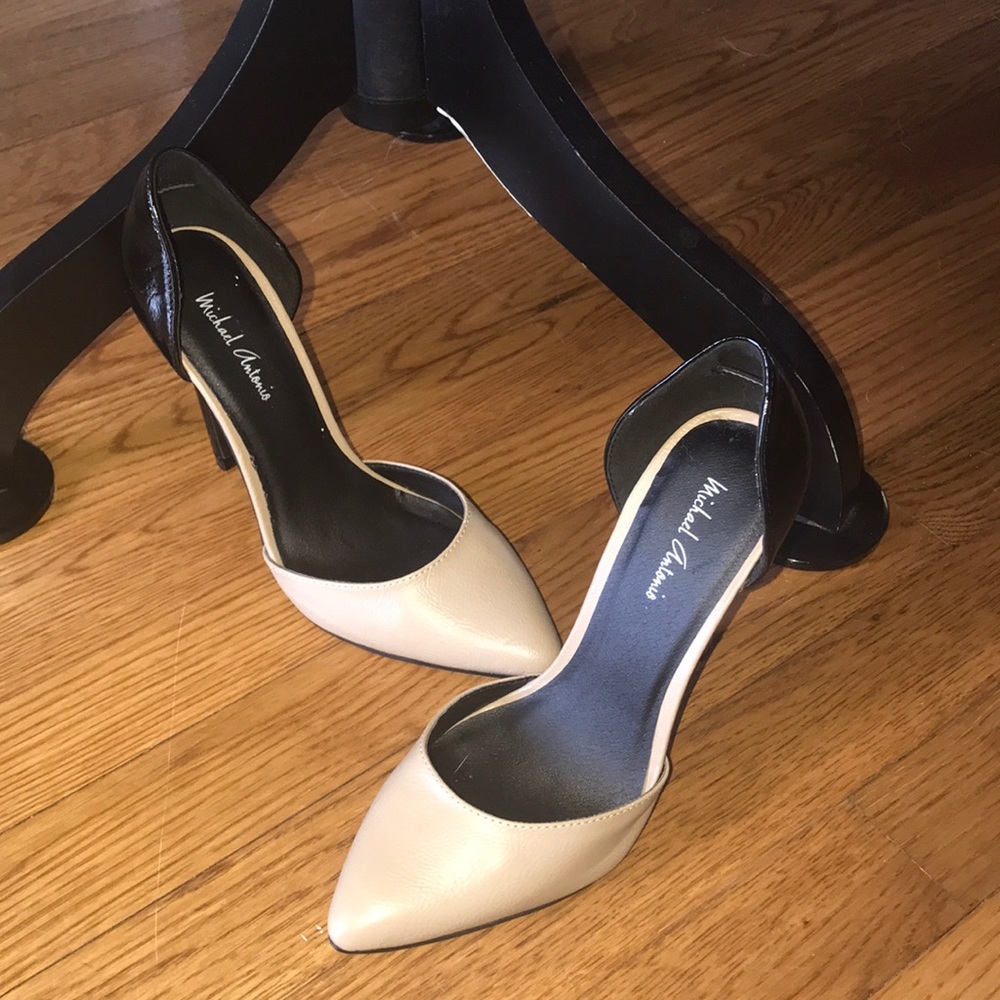 Tan and black heels